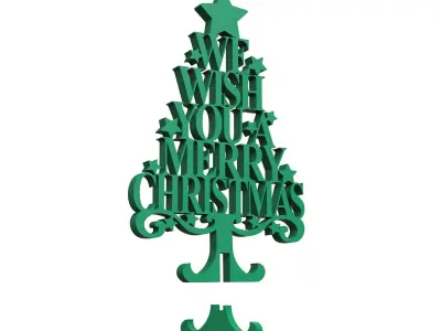 3D Text Christmas Tree - We Wish You A Merry Christmas 3D print model