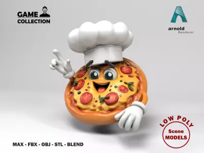 Pizza character 2 Low-poly 3D model