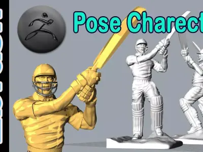 Miniature of Cricketer Sports man 3d printable high poly model 3D print model