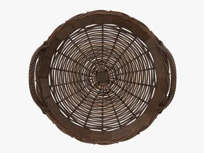 Wicker basket round with handle dark brown 3D model