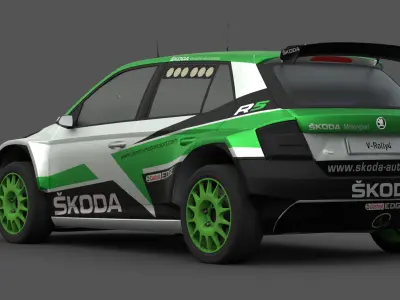 2018 Skoda Fabia R5 3D Model Rally Car Ready for Games Renders Low-poly 3D model