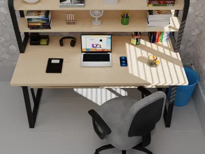 Realistic Study Table With Assets-01 Low-poly 3D model