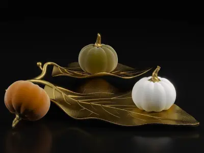 Decorative set gold leaf with pumpkin 3D model