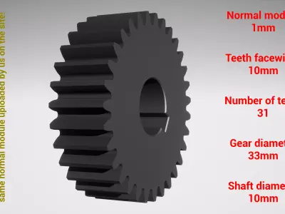Cylindrical gear - paired - z31 m1 D33 d10 3D print model