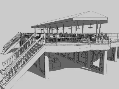 Mini cafe top deck below deck-Wooden concept 3D model