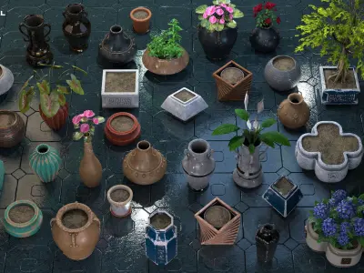 Garden Pot Pack Low-poly 3D model