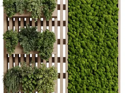  Vertical plant and moss garden wall decor wooden garden 87  3D model