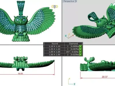 Ladies Owl Round Diamond Pendant 3D print model