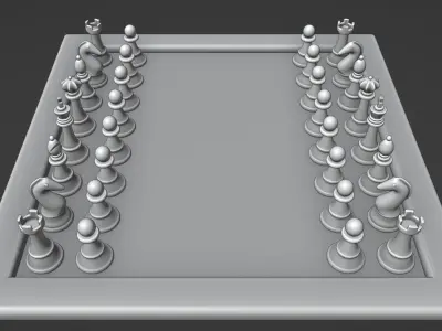 Chess Board And Pieces Low-poly 3D model