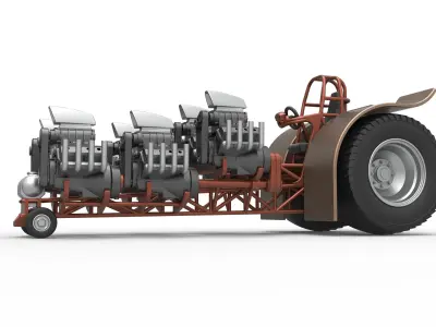 Pulling tractor with 6 engines V8 Version 3 Scale 1 to 25 3D print model