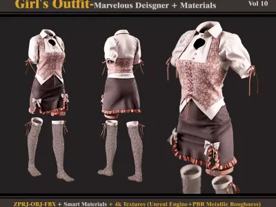 Girl Outfit- MD-Clo3d - Smart Material -Textures - OBJ - FBX 3D model