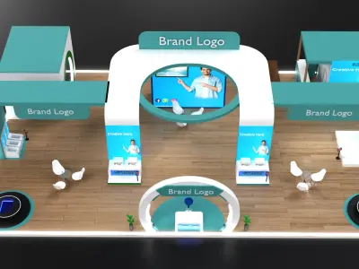 Modern trade booth with central arch structure 3D model