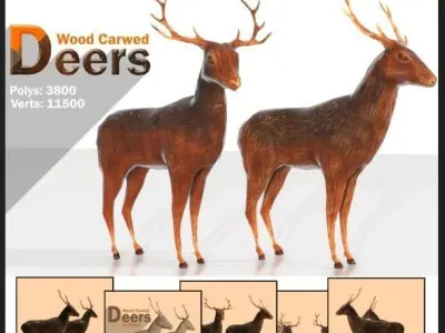 Wood Carved Deers Low-poly 3D model