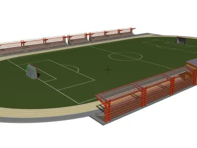 Football field with tribunes and an administrative building 3D model