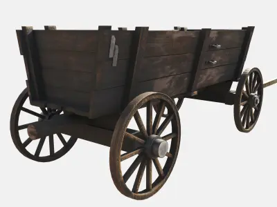 wooden cart  Low-poly 3D model