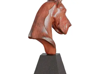 Wooden Dog Head Sculpture - Doberman Bust 3D Model Low-poly 3D model