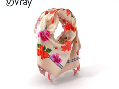 Floral Silk Scarf with Fringe model pack Low-poly 3D model