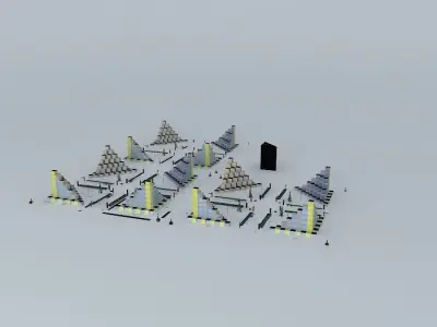 Cubic mosque with four pyramids in middle 3D model