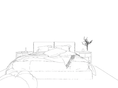 Double Bed with Nightstands - Modern Bedroom Set - Fabric - Wood 3D model