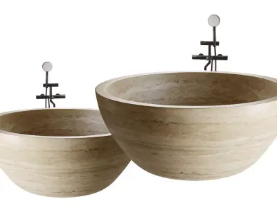 Sheerdecor Sfera Travertine Stone Bathtub 3D model