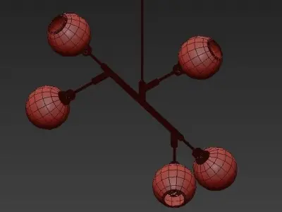 Cinque modern brass chandelier with four glass globes 3D model