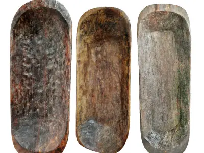 Large Naga Tribal Wood Bowls 3D model