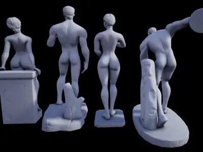 Greek statue set Low-poly 3D model