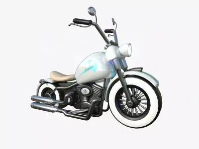 Motorcycle Cartoon A14 White Blue - Custom Vehicle Design Low-poly 3D model