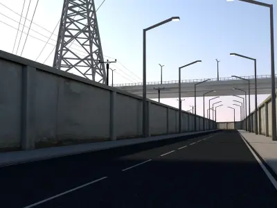 Highway road in middle of tunnel 3D model