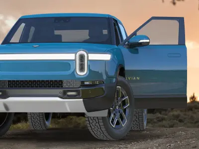 2023 Rivian R1T Pickup Blue Rigged 3D model