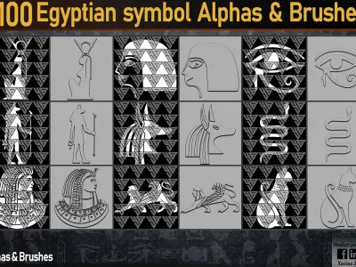 100 Egyptian Ornament Alphas and IMM Brushes Low-poly 3D model