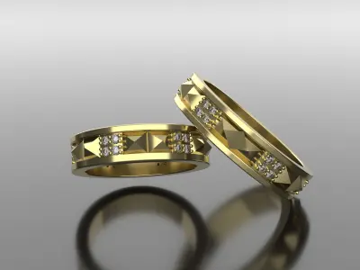  wedding band pyramid with diamonds sz 17 3D print model