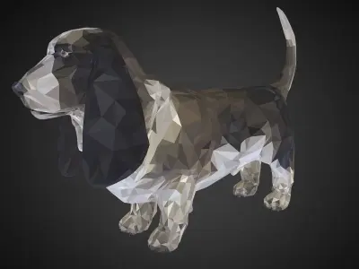 Dog Black Basset Hound Low Polygon Art Animal Low-poly 3D model
