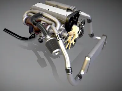 Engine Inline 6 cylinders Animated  Low-poly 3D model