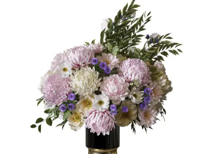 Flower Set 083 yellow pink bouquet 3D model