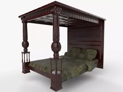 Renaissance style bed 1 Low-poly 3D model