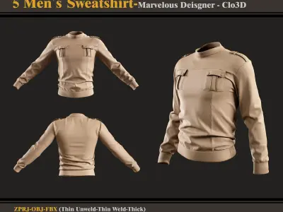 5 Men Sweatshirt -MD-Clo3D -ZPRJ - FBX - OBJ  3D model