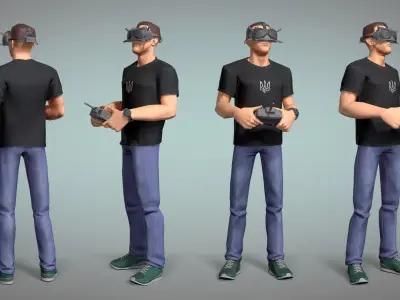 Cartoon male character Ukrainian volunteer game ready Low-poly 3D model