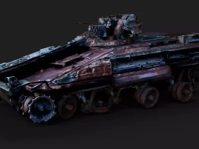 war destroyed APC vehicle burned wreck PBR photogrammetry Low-poly 3D model