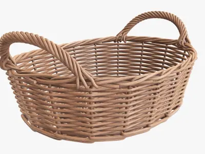 Wicker basket oval with handles light brown 3D model
