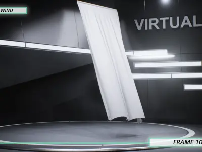 Pack of hanging free wind Animated Curtains Three wind speed  3D model