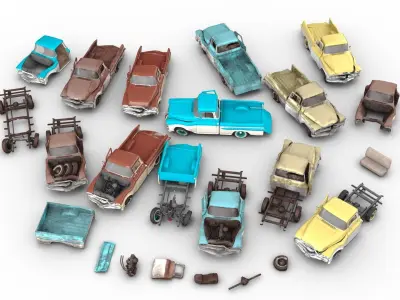 Crashed Chevrolet Apache 1959 Low-poly 3D model