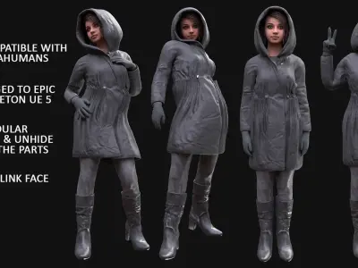 Woman - Winter Outfit 6 - Modular - Rigged Low-poly 3D model