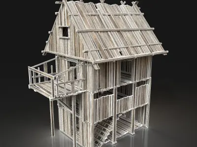 Next Gen AAA Wooden Settlement Scouttower Watchtower Viking Free low-poly 3D model