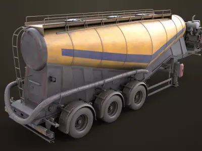 Dusty Cement Trailer Yellow Rigged All PBR Unity UE Textures Low-poly 3D model