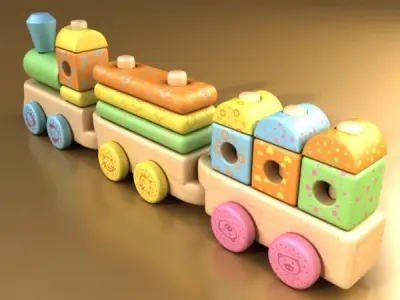 Wooden Toy Train 3D model