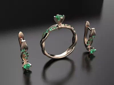 Ring and earrings set 3D print model