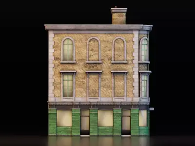 Realistic European Corner Building Low-poly 3D model