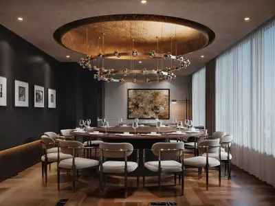 Luxury Fine Dining Restaurant with Round Banquet Table 3D model