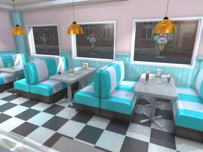 Ice cream shop interior Low-poly 3D model